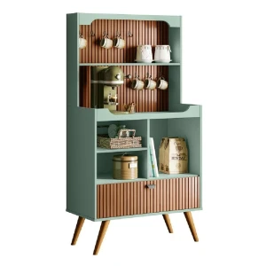 Aparador Buffet Cantinho do Café Rubi 1 Porta 3 Nichos Ripado 3D Pés Retrô