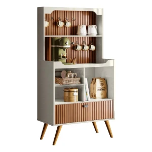 Aparador Buffet Cantinho do Café Rubi 1 Porta 3 Nichos Ripado 3D Pés Retrô