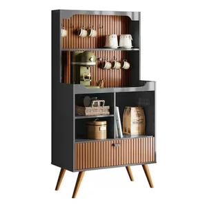 Aparador Buffet Cantinho do Café Rubi 1 Porta 3 Nichos Ripado 3D Pés Retrô