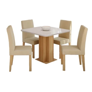 Conjunto Mesa Sophia + 4 Cadeiras - Tampo OFF White - Gengibre