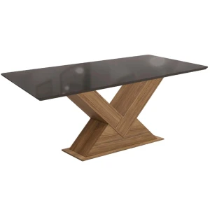 Mesa Amora - Freijó/Preto Fosco - Tampo Vidro Preto PRFV7 180x90cm - Canto Moeda