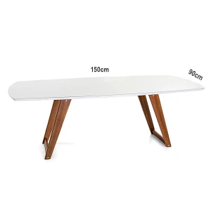 Mesa Retangular Base de Madeira MH5341 - Tampo Barril Vidro OFF White