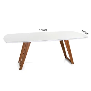 Mesa Retangular Base de Madeira MH5341 - Tampo Barril Vidro OFF White