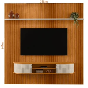 Painel Home Ripado Suspenso New Bugatti c/ Nicho, Prateleira • TVs até 75"