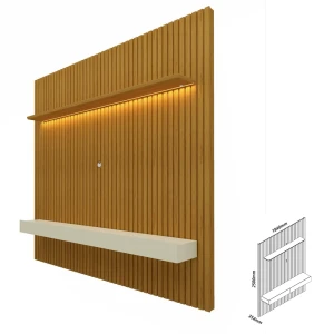 Painel MDF Home Nobre Suspenso c/ Nicho e Prateleira • TVs até 75"